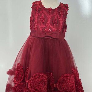Girls Burgundy Floral Appliqué Formal Dress Holiday Tulle NWOT